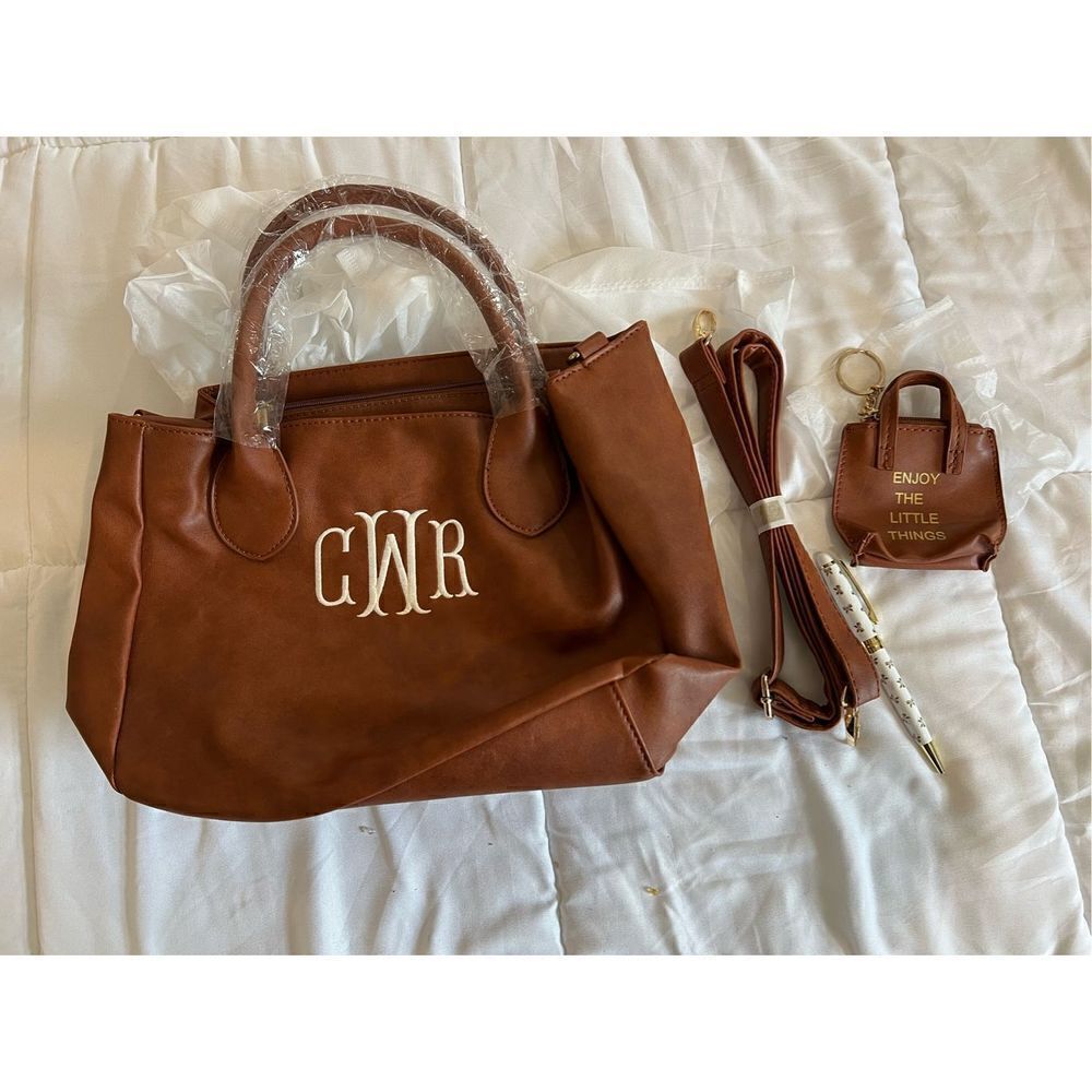 Monogrammed Brown handbag with CRW initials with crossbody strap